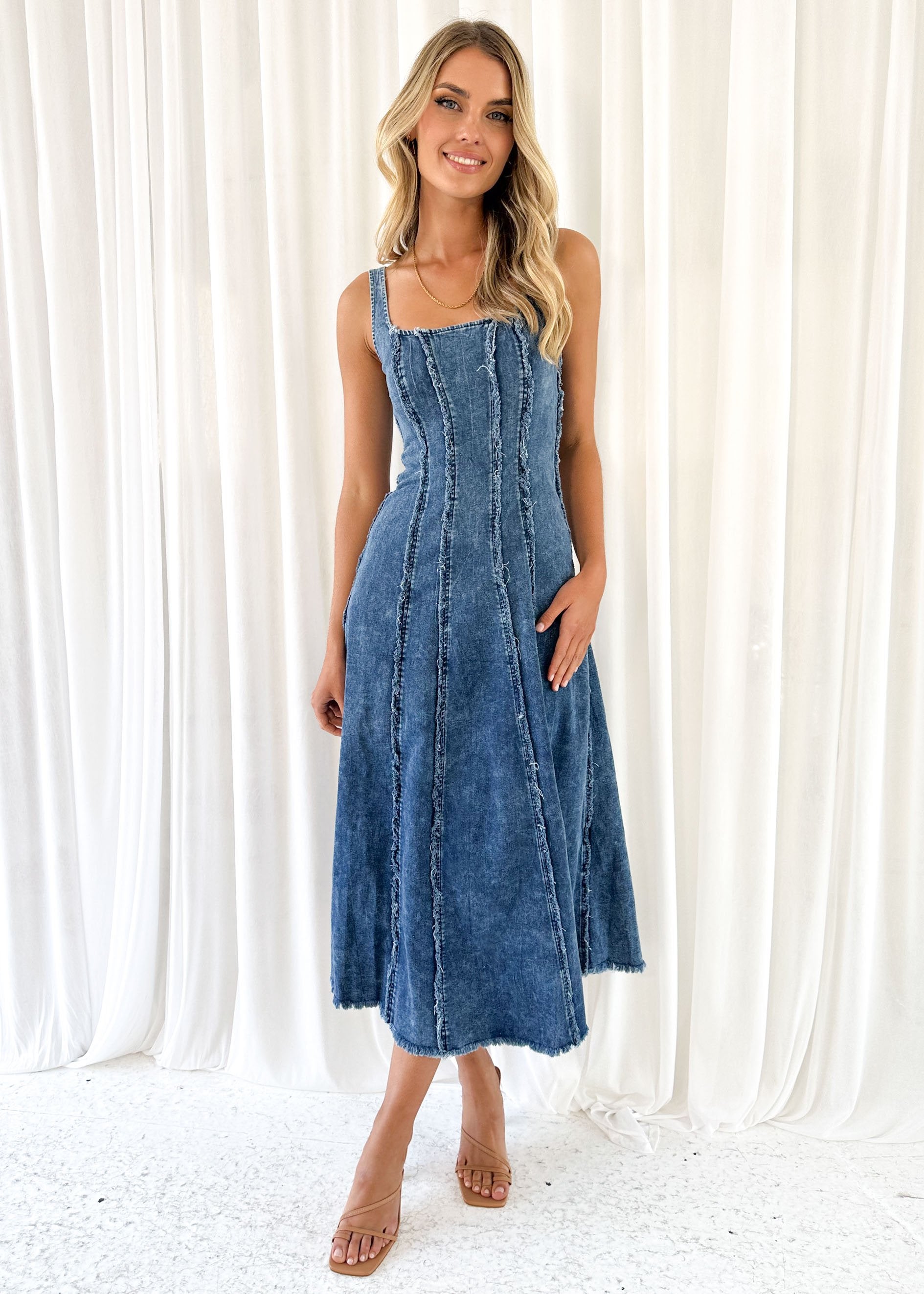 NEW $168 Free People Blue Jean Baby Maxi Dress Size 4 Denim A-Line Z195-11  | eBay